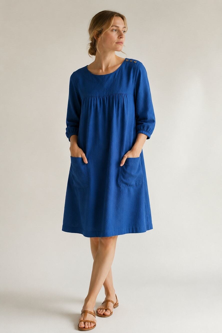 Gudrun Sjoden Benedita Dress Blue Lilac Shade Organic Cotton Size M NWT